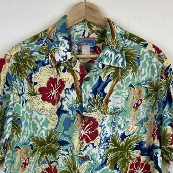 Reyn Spooner Joe Kealoha's Men's L Hawaiian Surfer Red Orchid Camp Aloha Shirt - Picture 2 of 4